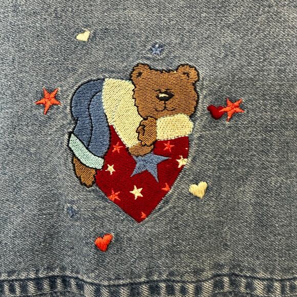 Christopher & Banks Denim Shirt Embroidered Teddy Bears Blue Womens Size Medium - Picture 8 of 10
